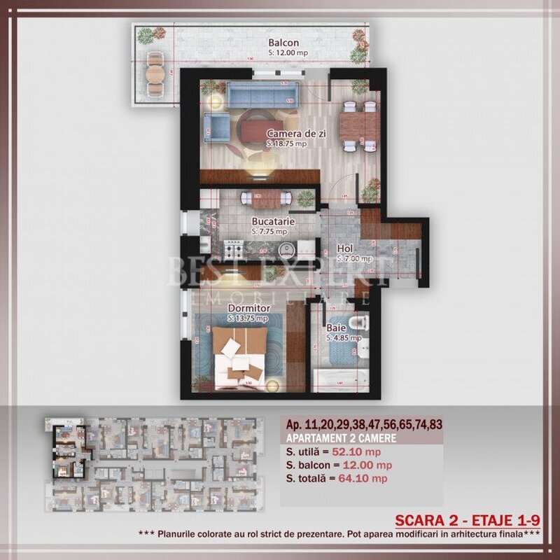 Doua camere, ideal investitie, 6 min. STB,